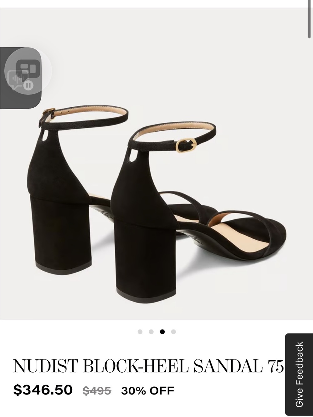 Stuart Weitzman Black Suede Nearlynude
Block Heel Sandal 3”